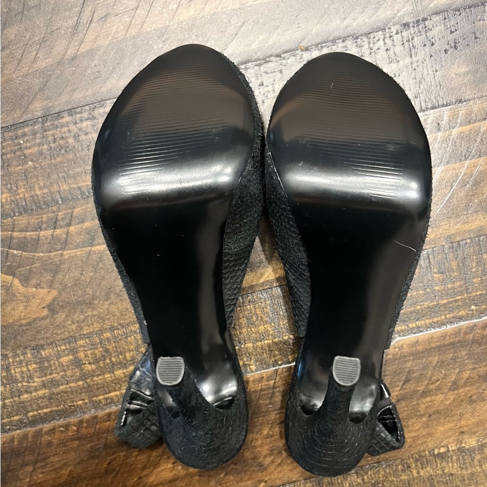 Steve Madden Aidn Black Snakeskin Peep-Toe Slingback Platform Stilettos Size 9 - Picture 5 of 10